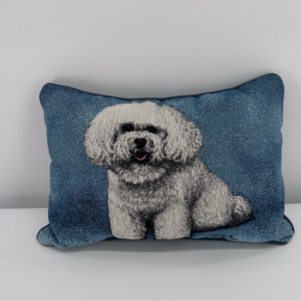 Linda Picken Tapestry Sofa Throw Blue Pillow White Bichon Dog‎ Home Decor